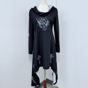 Coramoon Viking Ren Faire Dress Size L Gothic Raven Whimsigoth Handkerchief Hem